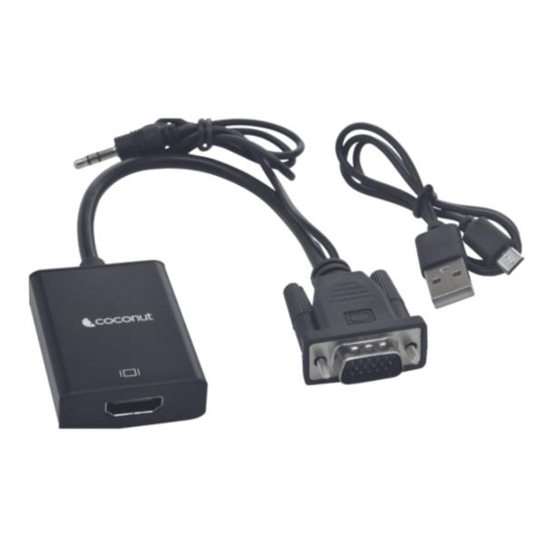 Coconut VGA to HDMI Converter VGA Male to HDMI Female with 3.5MM Audio Jack – TechCure India