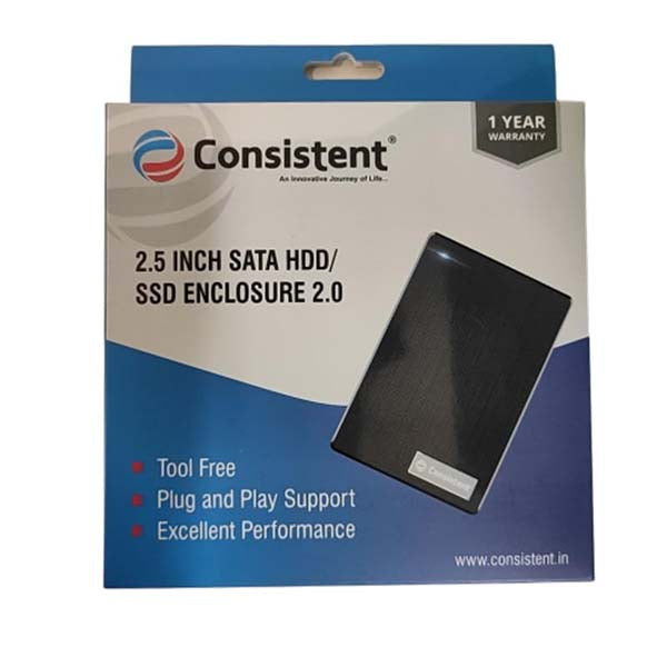 Consistent 2.5ich SATA HDD/ SSD Enclosure 2.0 Portable External Hard Disk Enclosure 7 MM and 9.5 MM Tool Free, Supports – TechCure India
