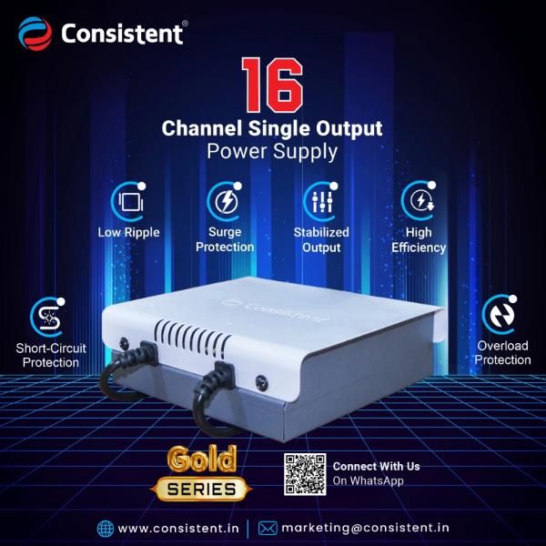 Consistent CCTV 16 Channel Single Output Power Supply "Gold Series' (CT-CPS-S16PG) – TechCure India