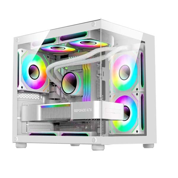 Consistent Gaming PC Case (CIG2005) White Sniper Gaming Cabinet for Video Games, Compact Design Rear Rainbow Fans – TechCure India
