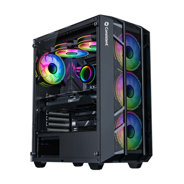 Consistent Spectrum Gaming Cabinet 2009 | Material : 0.4mm SPCC Black Coating | Support: ATX/M-ATX/ITX | with Tempered Glass Side Panel | 6 FRGB Cooling Fan – TechCure India