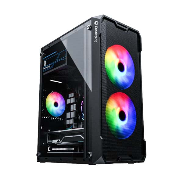 Consistent Venus Gaming Cabinet 2008 | with Tempered Glass Side Panel | Support:Micro-ATX | 3 Fixed Color Fans – TechCure India