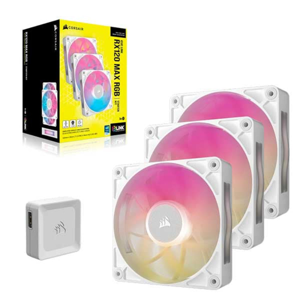CORSAIR ICUE Link RX120 MAX 120mm RGB PWM Thick Cabinet Fans ( White ) ( Triple Pack ) - 2