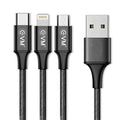Evm 3 In 1 Charging Cable (Metal Head Nylon Braided Cable), Black – TechCure India