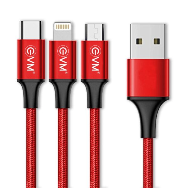 Evm 3 In 1 Charging Cable (Metal Head Nylon Braided Cable), Black – TechCure India