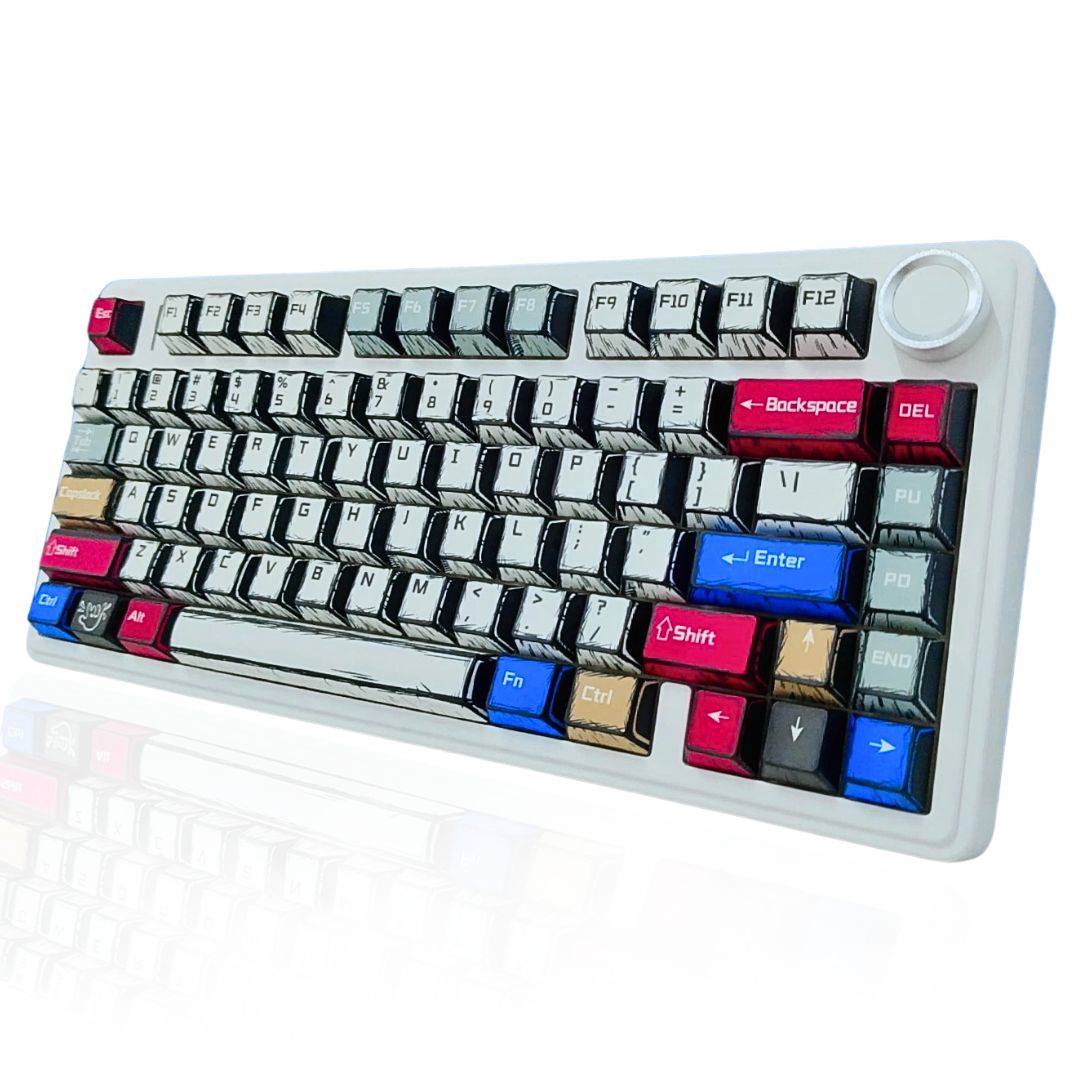 AULA F75 75% WIRELESS RGB BACKLIT TRI-MODE GAMING MECHANICAL KEYBOARD WITH KNOB | 80 KEYS COMPACT KEYBOARD, PRE-LUBED GASKET HOT-SWAPPABLE | BLUETOOTH/2.4GHZ/TYPE-C | COMIC KEYCAP - REAPER SWITCHES – TechCure India