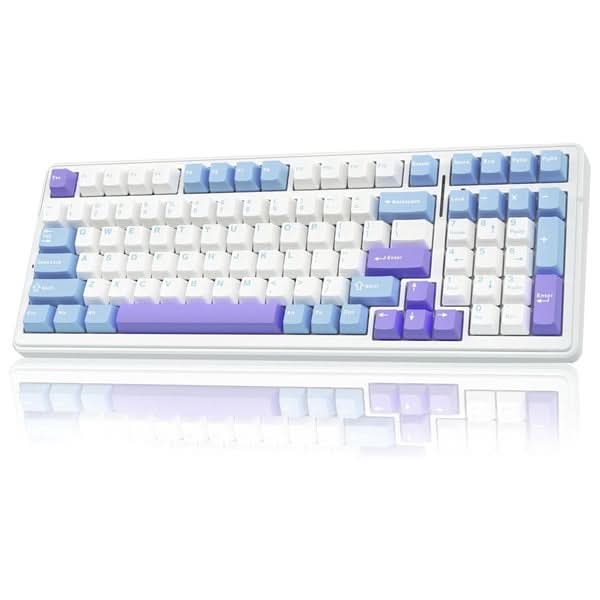 AULA F99 Tri-Mode 2.4G Wired BT Hot Swappable RGB Wireless Full Size Mechanical Blue White, Crescent Switch Gaming Keyboard – TechCure India