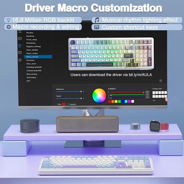AULA F99 Tri-Mode 2.4G Wired BT Hot Swappable RGB Wireless Full Size Mechanical Blue White, Crescent Switch Gaming Keyboard – TechCure India