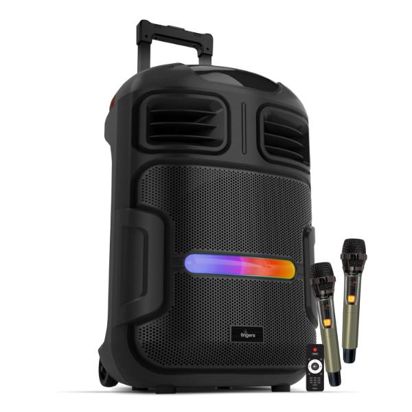 FINGERS RollingParties-51 Bluetooth Trolley Speaker with Powerful 50 W Deep Bass, RGB Lights, 15-Hour, Bundled 2 Wireless Mics & Additional 2 Mics (Rich Black) – TechCure India