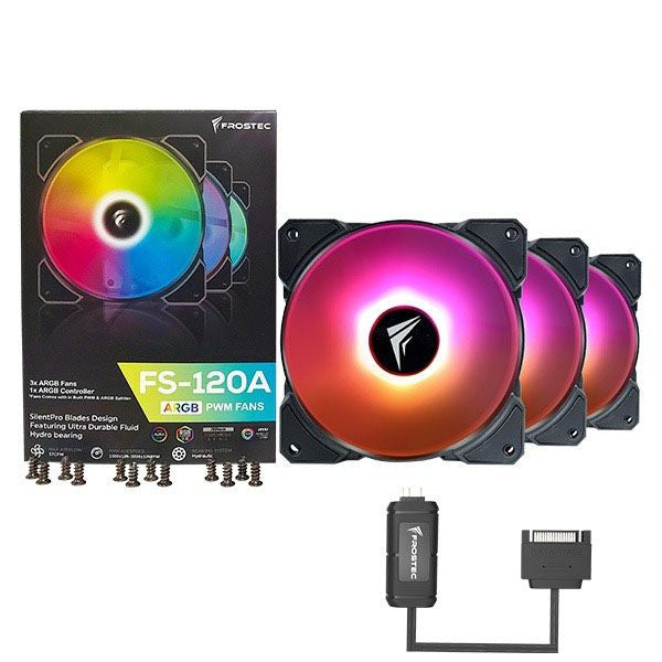 Frostec FS-120A 120mm Triple ARGB Fans Pack with ARGB Controller – TechCure India