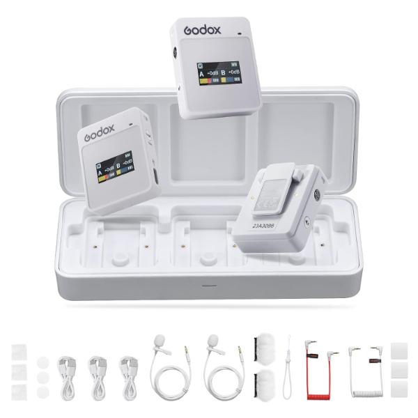 GODOX Movelink II M2 Wireless Microphone System (White), 2.4Ghz Lavalier Mic with Charging Case 100m Noise Cancelling, 2 TX+1RX for Smartphones, Cameras, Vlog, Interview, Livestreaming – TechCure India