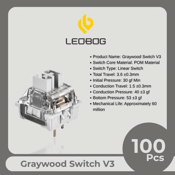 AULA LEOBOG Graywood Switch V3 Ultra-Smooth, Pre-Lubed, Hot-Swappable, Ideal for Custom Keyboards 100pcs (GrWS100) – TechCure India