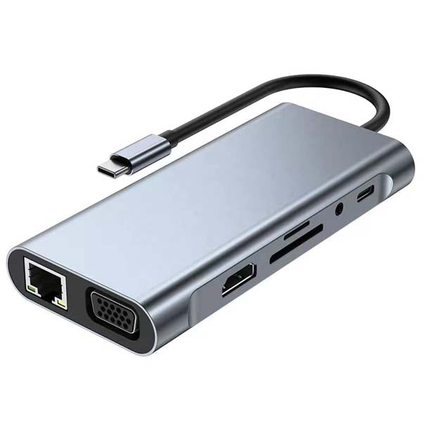 HAMMOK Magic 11 in 1 USB C HUB, USB C Adapter 11 in 1 Dongle with 4K HDMI, VGA, Type C PD, USB3.0/2.0, RJ45 Ethernet, SD/TF Card Reader, 3.5mm AUX, Docking Station Compatible for Type C Laptop Device – TechCure India