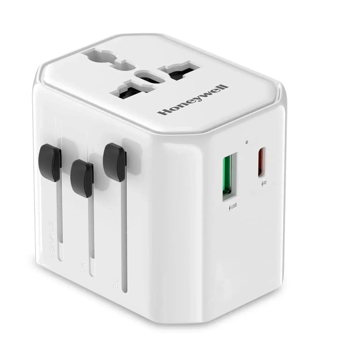 Honeywell New Launch Universal Travel Adapter 12W, 3-in-1 Fast Charging, Universal Socket, TypeC, USBA, Worldwide Wall Charger for EU,US,UK & CN/AUS White – TechCure India