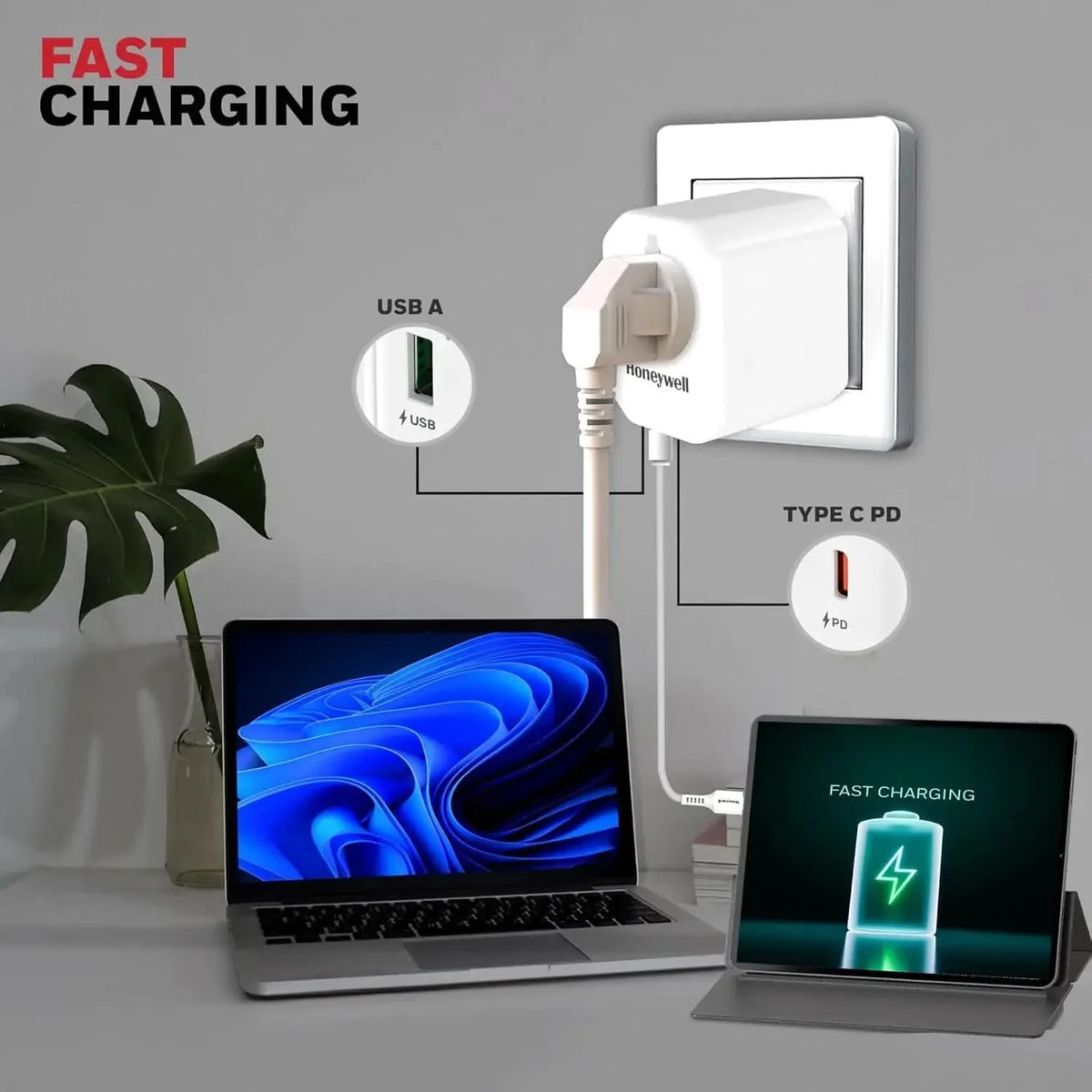Honeywell New Launch Universal Travel Adapter 38W, 3-in-1 Fast Charging, Universal Socket, TypeC, USBA, Worldwide Wall Charger for EU,US,UK & CN/AUS White – TechCure India