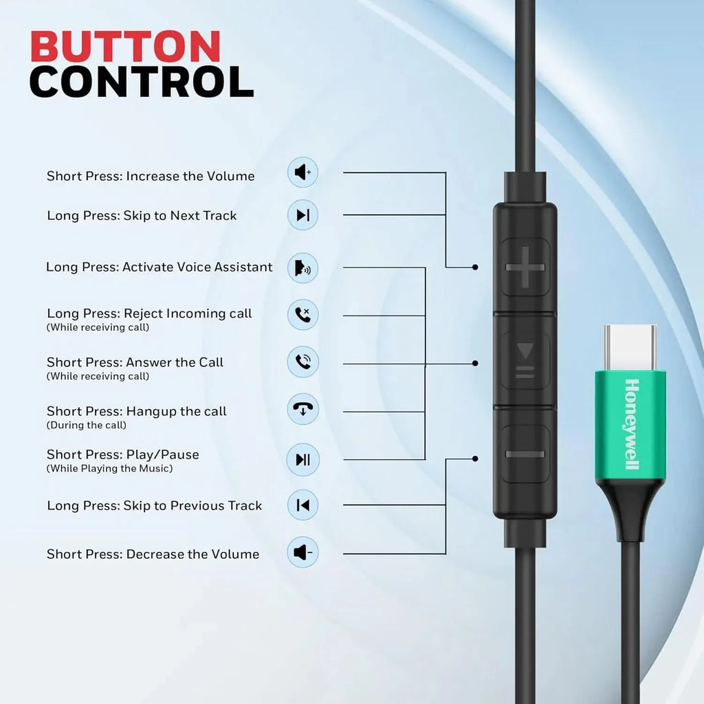 Honeywell Suono P70 Wired in Ear Earphones with Built in Mic 10mm*2 Drivers, Noise Cancelling and Ultra HD Mic, IPX4, Voice Assistant Enabled, HD Sound & Clear Audio, Type C Compatible, 1.2 Mtr Green – TechCure India