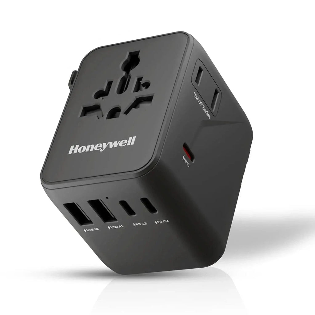 Honeywell Universal Travel Adapter 45W, 7 in 1 Fast Charging, QC3.0/PD, Universal & US Socket, 3 Type C, 2 USB A, Overload & overvoltage Protection, International Adapter for EU, US, UK & CN/AUS – TechCure India