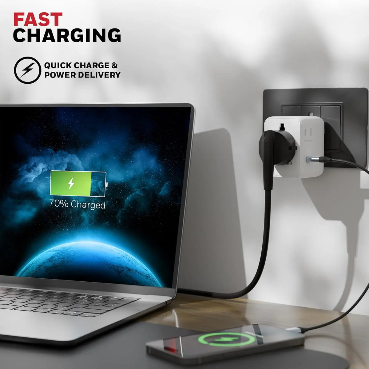 Honeywell Universal Travel Adapter 70W, 7 in 1 Fast Charging, QC3.0/PD, Universal & US Socket, 3 Type C, 2 USB A, Overload & overvoltage Protection, International Adapter for EU, US, UK & CN/AUS – TechCure India