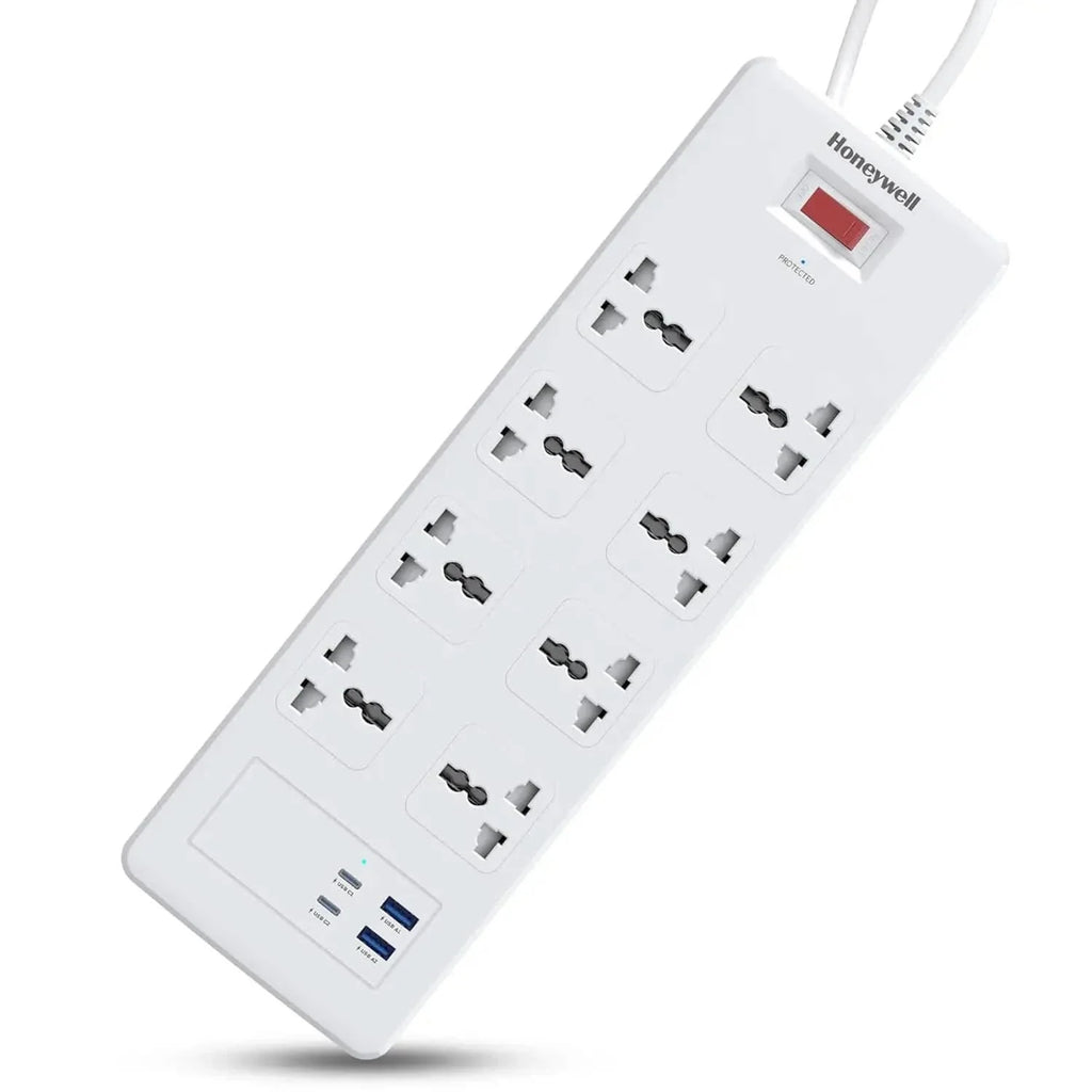 Honeywell 8 Out Surge Protector with Master Switch, Spike Guard/Extension Board, 8 Outlet, 2xPD20W & 2xUSB, 36000Amp, 1.8 Meter Cord, DSW, Automatic Overload Protection, 3 Years Manufacturer Warranty – TechCure India
