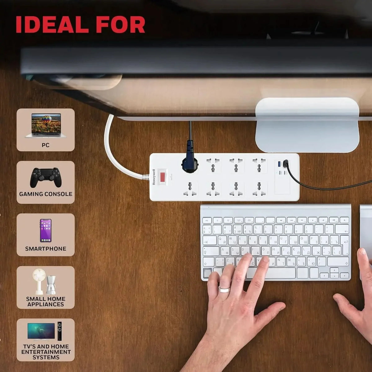 Honeywell 8 Out Surge Protector with Master Switch, Spike Guard/Extension Board, 8 Outlet, 2xPD20W & 2xUSB, 36000Amp, 1.8 Meter Cord, DSW, Automatic Overload Protection, 3 Years Manufacturer Warranty – TechCure India