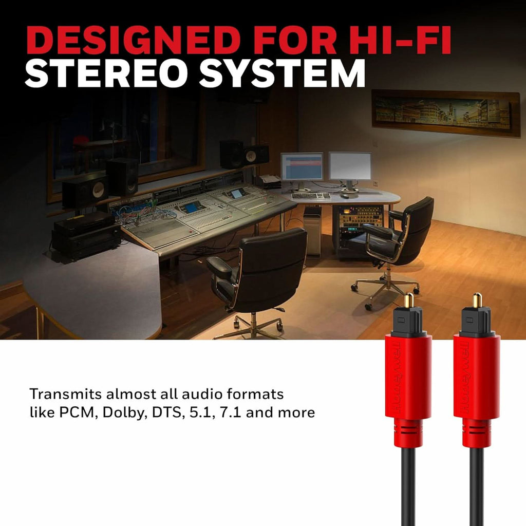 Honeywell Digital Optical Audio Toslink Cable 2 meter, 24K Gold Plated Connectors, PVC Jacketed Copper Wire, Compatible with Home Theatres (7.1), Xbox, PS5, soundbars,Blu-ray players & Gaming Consoles – TechCure India