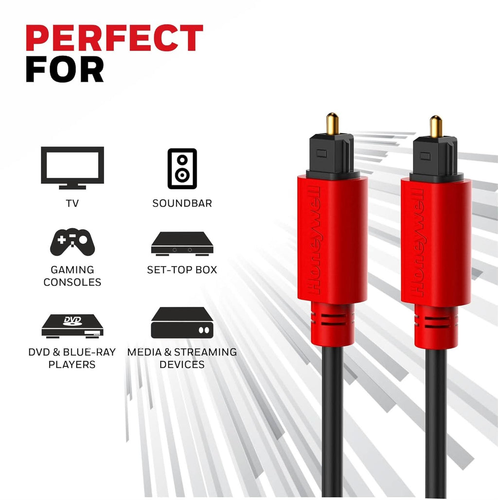 Honeywell Digital Optical Audio Toslink Cable 2 meter, 24K Gold Plated Connectors, PVC Jacketed Copper Wire, Compatible with Home Theatres (7.1), Xbox, PS5, soundbars,Blu-ray players & Gaming Consoles – TechCure India