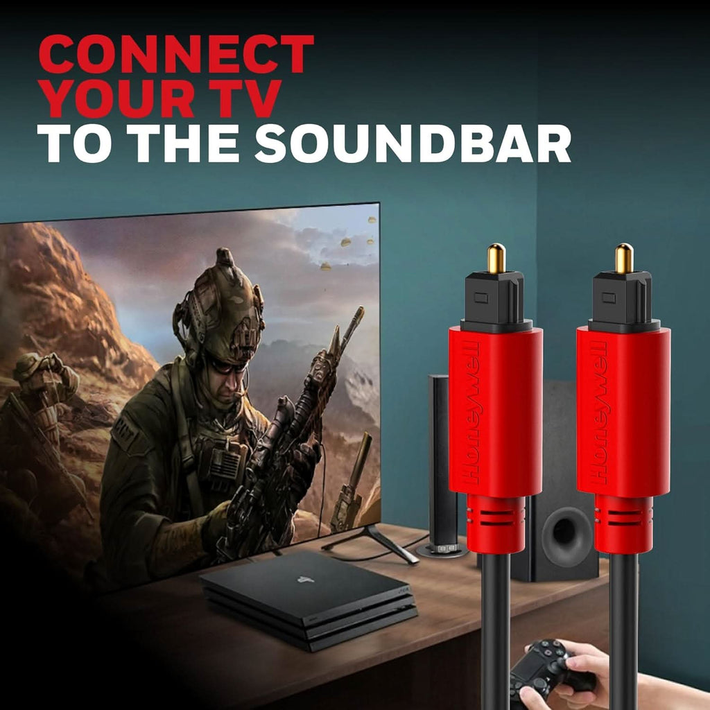 Honeywell Digital Optical Audio Toslink Cable 2 meter, 24K Gold Plated Connectors, PVC Jacketed Copper Wire, Compatible with Home Theatres (7.1), Xbox, PS5, soundbars,Blu-ray players & Gaming Consoles – TechCure India