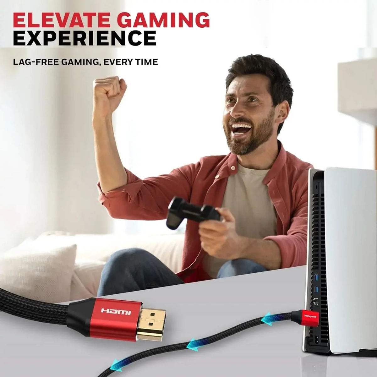 Honeywell HDMI Cable 2.1 with Ethernet, 8k@60Hz, 4K@120Hz UHD Resolution, (9.8ft/3M), 48 GBPS Transmission Ultra High Speed, Dolby DTS, eARC, 3D,Male-to-Male,Compatible with All HDMI-Enabled Devices – TechCure India