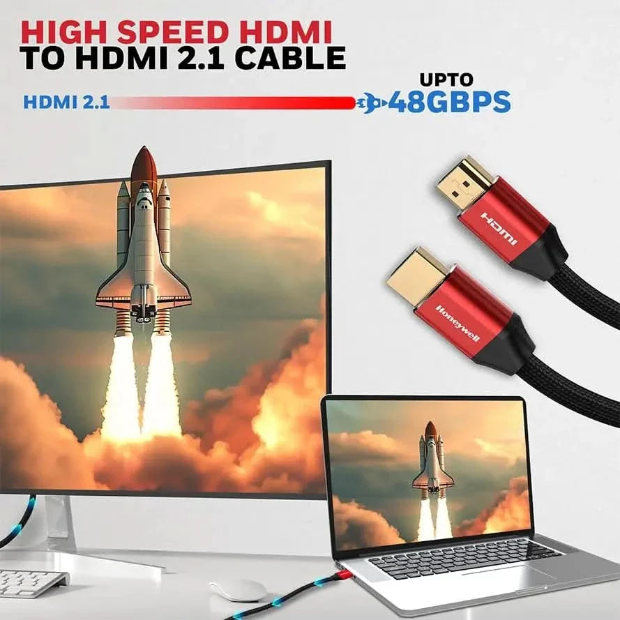 Honeywell HDMI Cable 2.1 with Ethernet, 8k@60Hz, 4K@120Hz UHD Resolution, (9.8ft/3M), 48 GBPS Transmission Ultra High Speed, Dolby DTS, eARC, 3D,Male-to-Male,Compatible with All HDMI-Enabled Devices – TechCure India