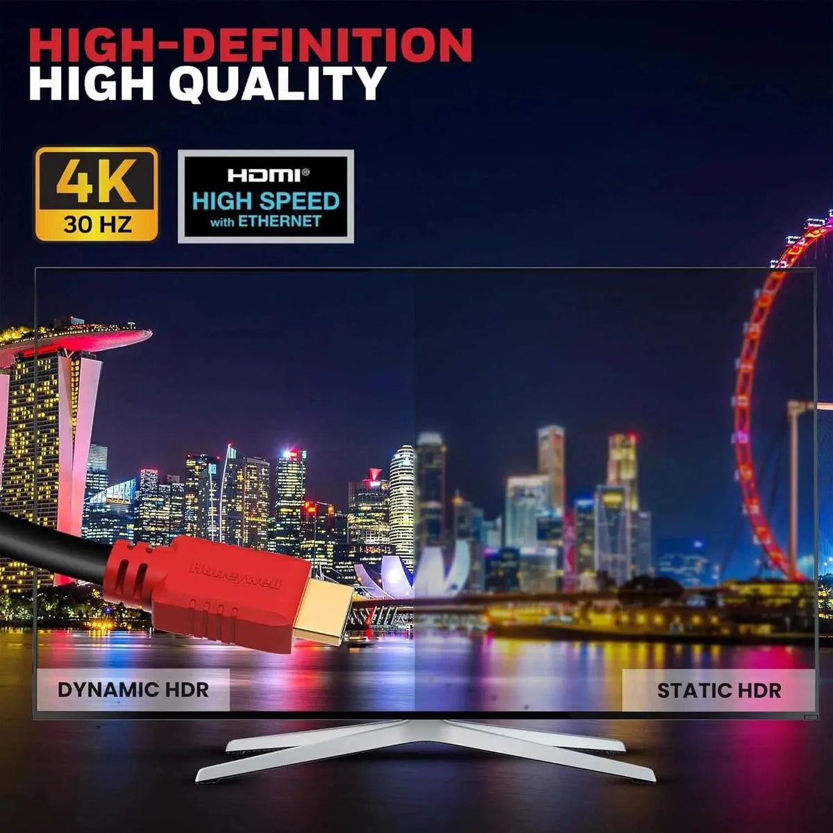 Honeywell HDMI Cable v1.4 with Ethernet, 3D/4Kx2K Ultra HD Resolution, 16.5ft/5 Meter, 10.2 GBPS Transmission Speed, Compatible with All HDMI Devices Laptop Desktop TV Set-top Box Gaming Console-Black – TechCure India
