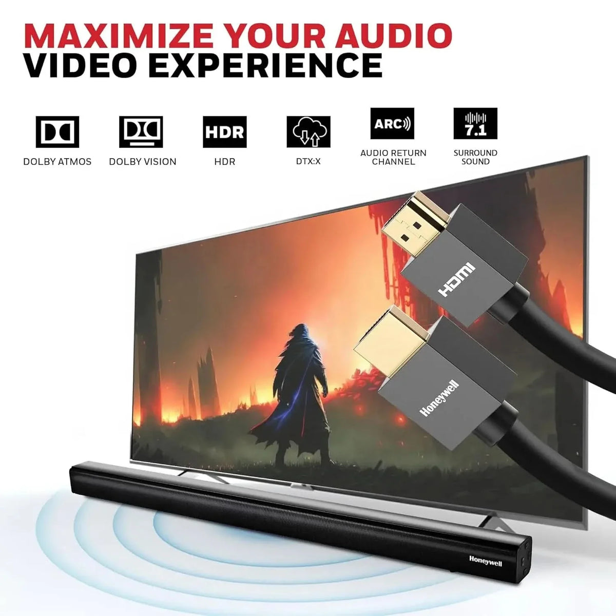 Honeywell HDMI Cable v2.0 with Ethernet, 3D/4K@60Hz Ultra HD Resolution, 1 Mtr, 18 GBPS Transmission Speed, High-Speed, Compatible with all HDMI Devices Laptop Desktop TV Set-top Box Gaming Console – TechCure India