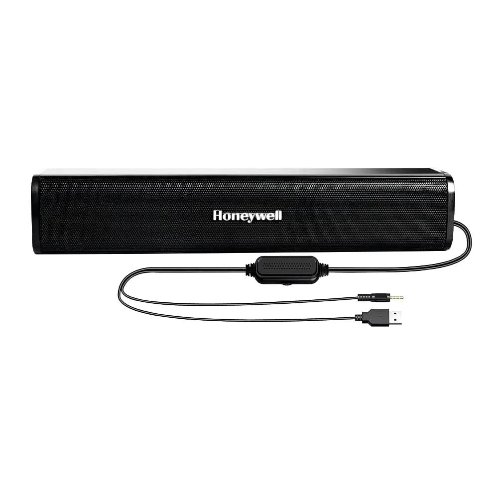 Honeywell Moxie V500 10W Portable USB Wired Soundbar, Speaker for PC,Desktop and Laptop with Volume Control and 3.5 mm AUX,2.0 Channel,52mmX2 Drivers,Plug &Play,2 Yrs Maufacuturer Warranty – TechCure India