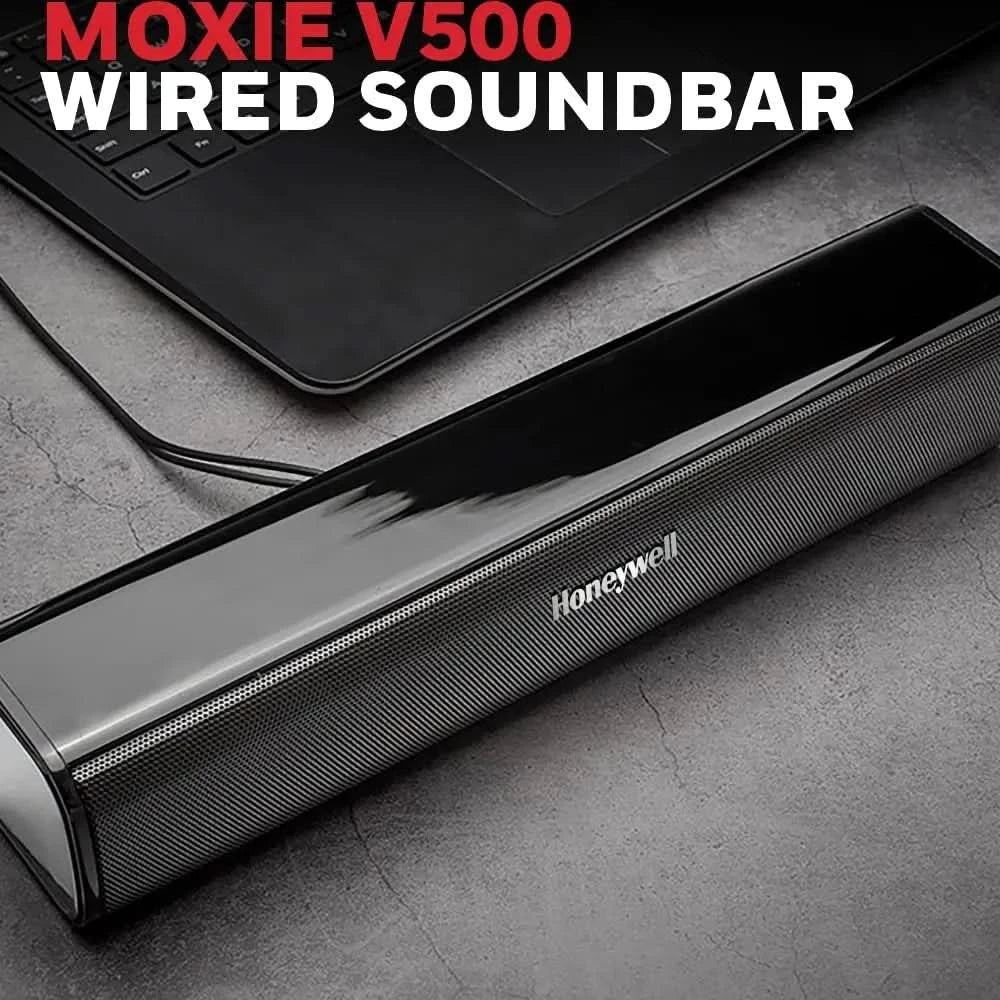 Honeywell Moxie V500 10W Portable USB Wired Soundbar, Speaker for PC,Desktop and Laptop with Volume Control and 3.5 mm AUX,2.0 Channel,52mmX2 Drivers,Plug &Play,2 Yrs Maufacuturer Warranty – TechCure India