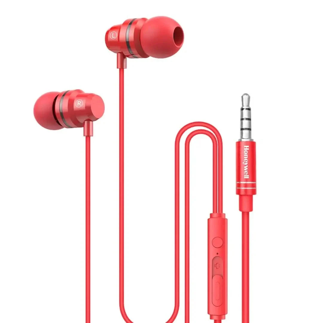 Honeywell Moxie V50 Wired Earphones with Built in Mic, 10mm*2 Drivers, Passive Noise Cancellation, Deep Bass & Clear Sound, Ultra HD Mic Quality, 3.5mm AUX, Voice Assistant Enabled, 1.2 Mtr – TechCure India