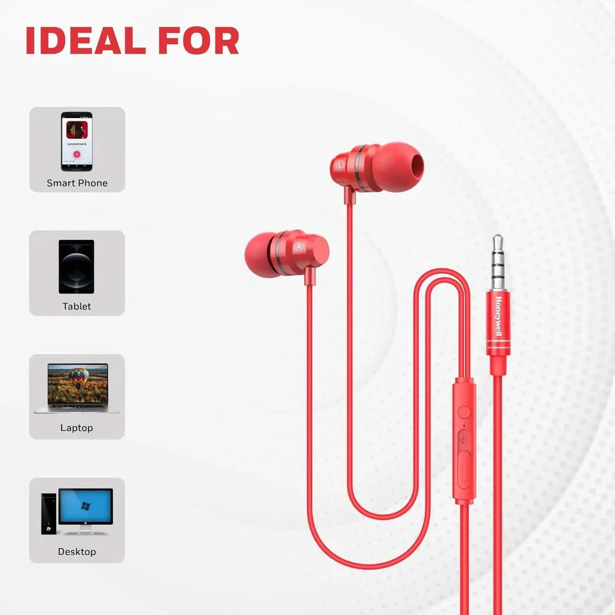 Honeywell Moxie V50 Wired Earphones with Built in Mic, 10mm*2 Drivers, Passive Noise Cancellation, Deep Bass & Clear Sound, Ultra HD Mic Quality, 3.5mm AUX, Voice Assistant Enabled, 1.2 Mtr – TechCure India
