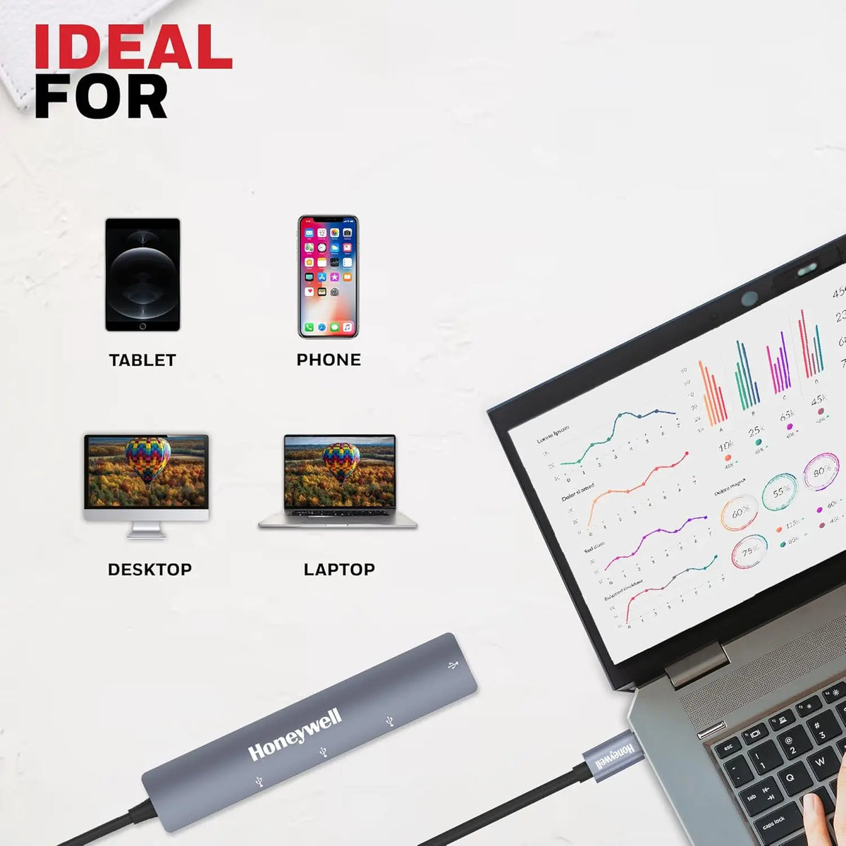 Honeywell Newly Launched 4in1 Ultra Slim Multiport Type C Hub to 1xUSB 3.0 & 3xUSB 2.0 Ports,30cms(1 feet) Cable,DataTransfer Speed Upto 5GBPS,Universally Compatible with All USB,PC,Speaker,Laptop – TechCure India