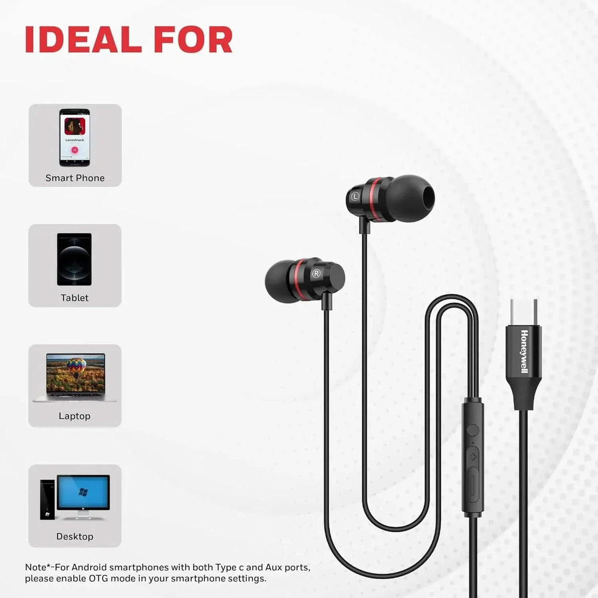 Honeywell Suono P60 Wired Earphones with Built in Mic, 10mm*2 Drivers, Passive Noice Cancellation, Deep Bass & Clear Sound, Ultra HD Mic Quality, Type C Compatible, Voice Assistant Enabled, 1.2 Mtr – TechCure India