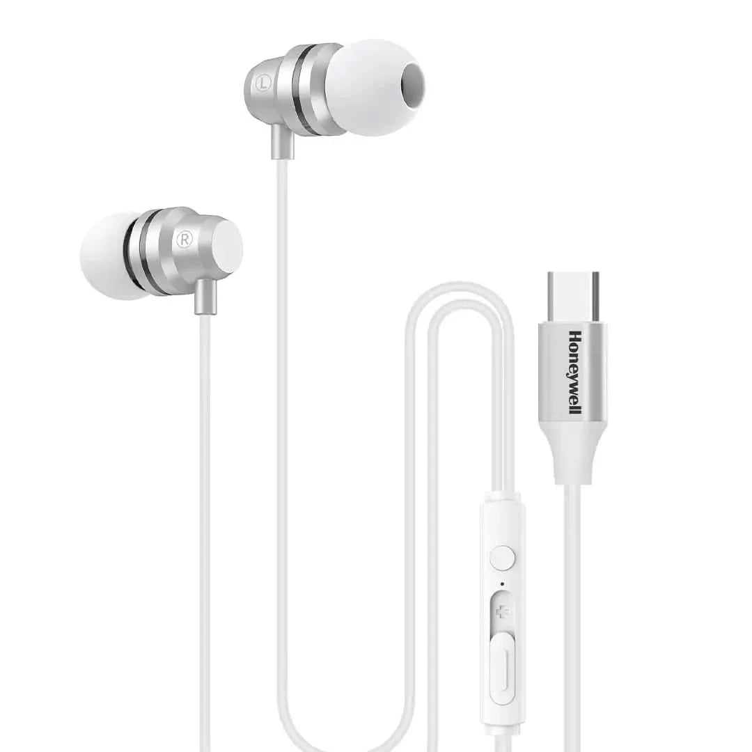 Honeywell Suono P60 Wired Earphones with Built in Mic, 10mm*2 Drivers, Passive Noise Cancellation, Deep Bass & Clear Sound, Ultra HD Mic Quality, Type C Compatible, Voice Assistant Enabled, 1.2 Mtr – TechCure India