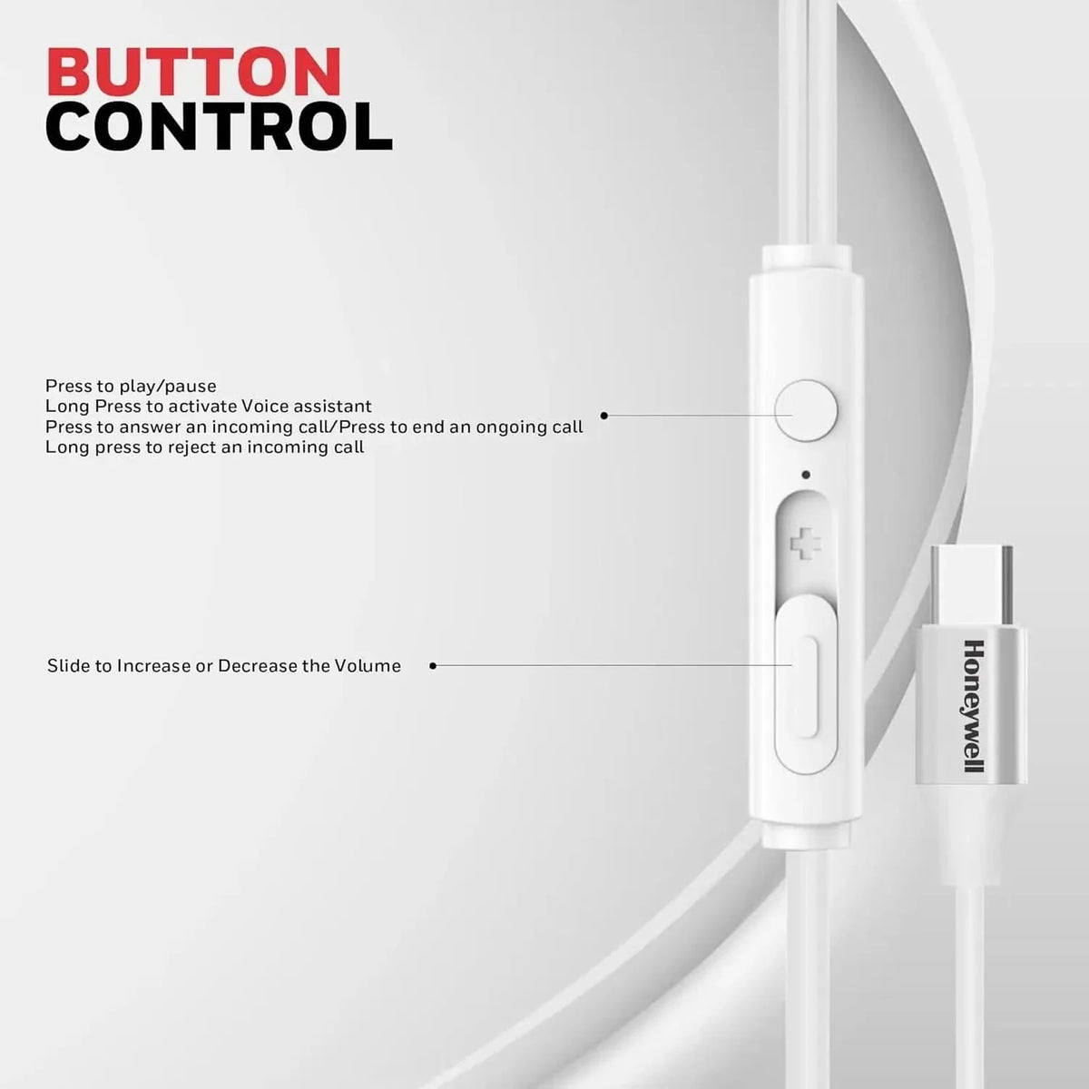 Honeywell Suono P60 Wired Earphones with Built in Mic, 10mm*2 Drivers, Passive Noise Cancellation, Deep Bass & Clear Sound, Ultra HD Mic Quality, Type C Compatible, Voice Assistant Enabled, 1.2 Mtr – TechCure India