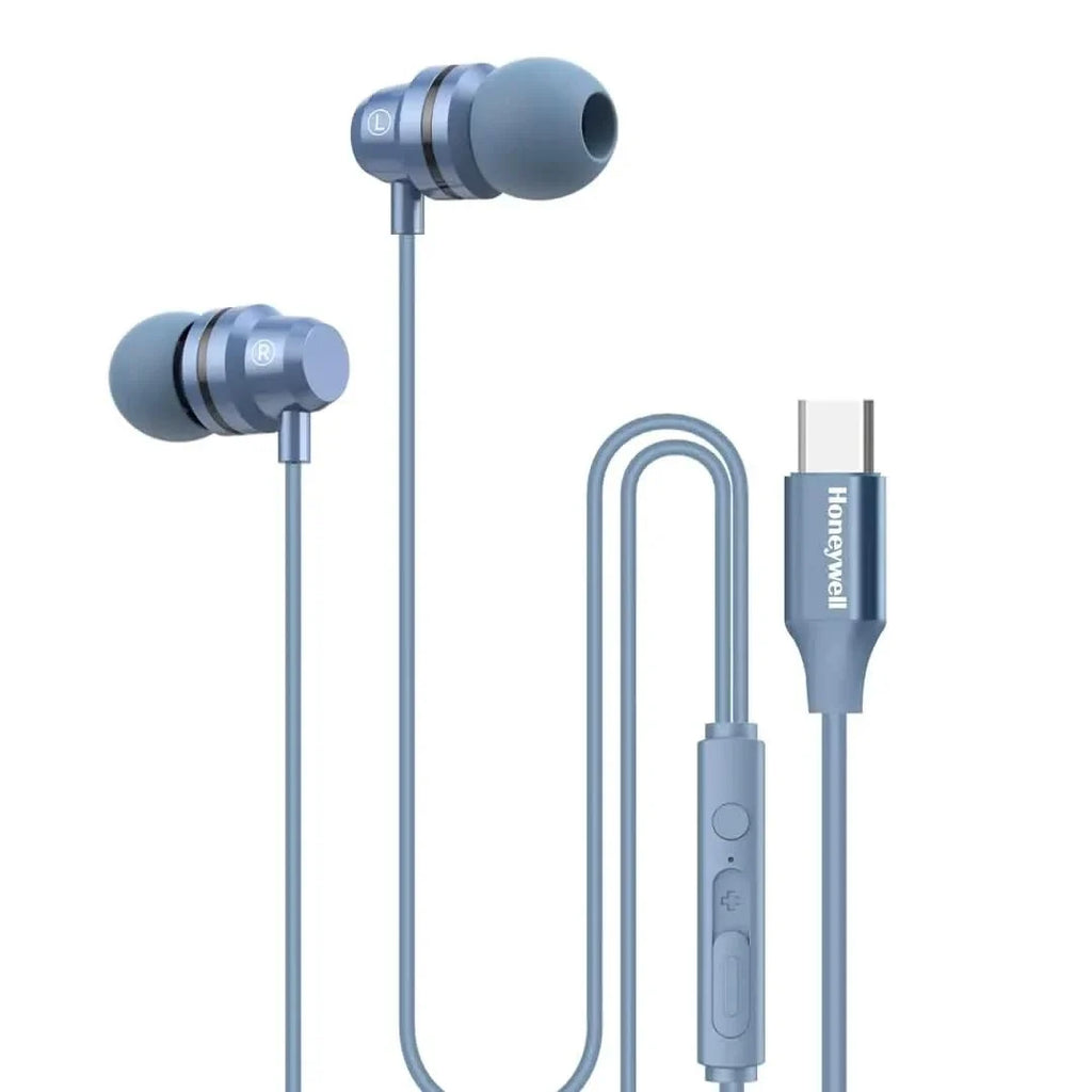 Honeywell Suono P60 Wired Earphones with Built in Mic, 10mm*2 Drivers, Passive Noise Cancellation, Deep Bass & Clear Sound, Ultra HD Mic Quality, Type C Compatible, Voice Assistant Enabled, 1.2 Mtr Blue – TechCure India