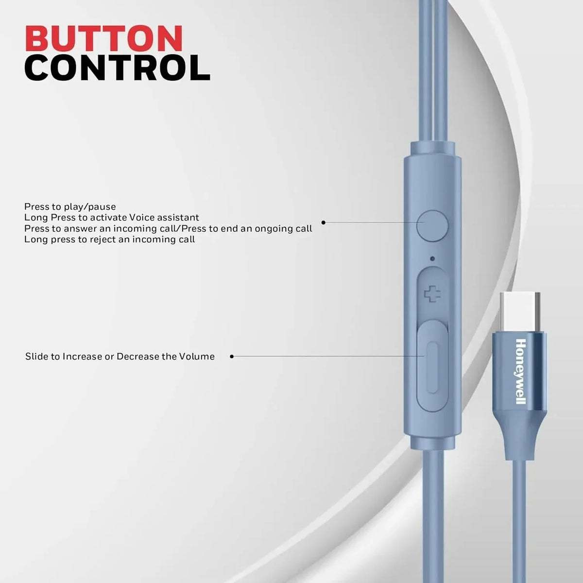 Honeywell Suono P60 Wired Earphones with Built in Mic, 10mm*2 Drivers, Passive Noise Cancellation, Deep Bass & Clear Sound, Ultra HD Mic Quality, Type C Compatible, Voice Assistant Enabled, 1.2 Mtr Blue – TechCure India