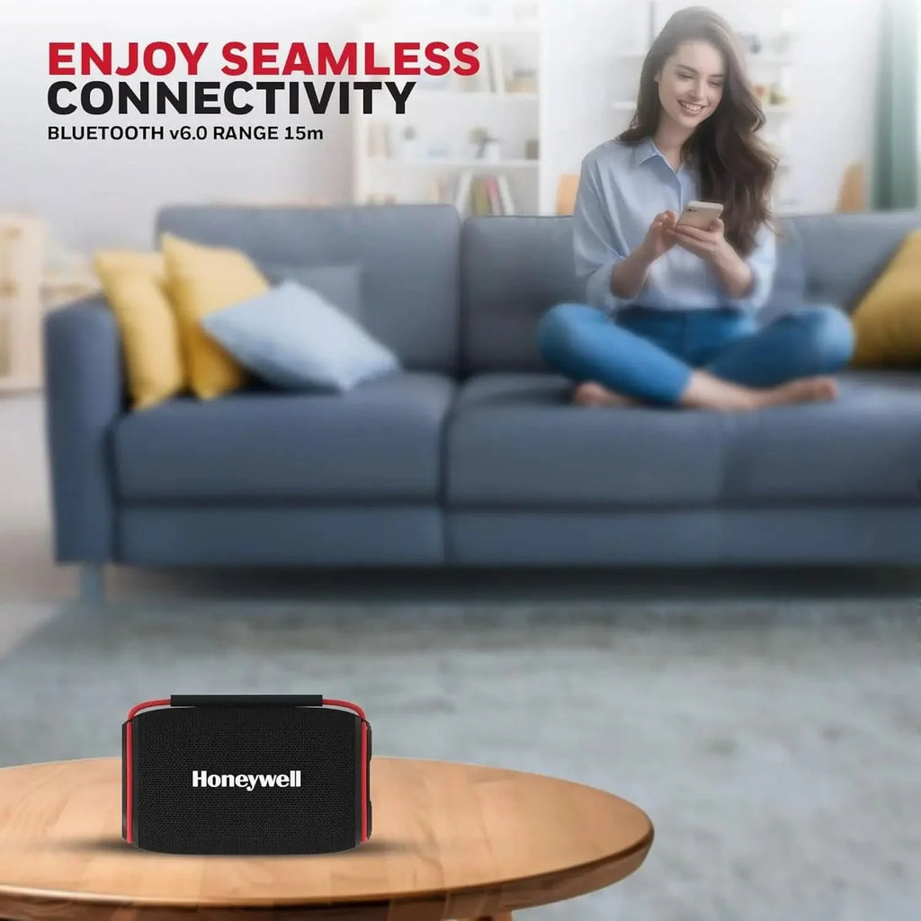 Honeywell Suono V210 Bluetooth 6.0 Speaker, 5W, Deep Bass Dual Radiators, 10H Playback, IPX6, Dual Speaker Pairing, RGB Light, USB/AUX/SD, Type-C Charging, Built-in Mic, 2yr Manufacturer Warranty – TechCure India