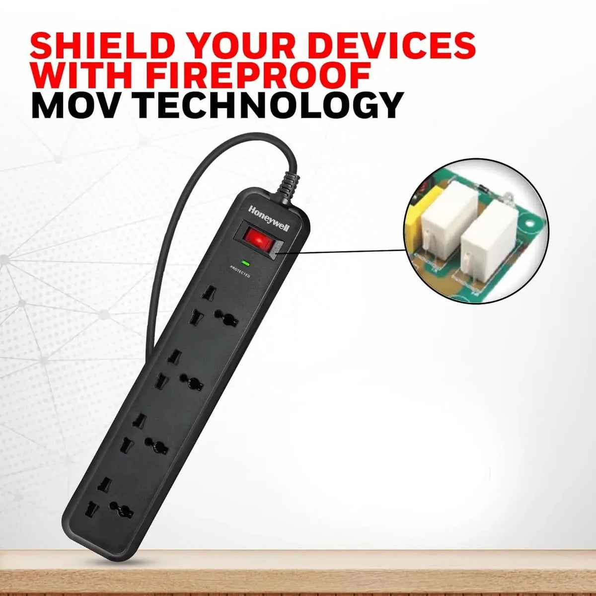 Honeywell Surge Protector, 4 Universal Sockets,15000Amp, 2 Meter Cord, Device Secure Warranty, Automatic Overload Protection, Spike Guard/Extension Board, Master Switch, 3Years Manufacturer Warranty – TechCure India