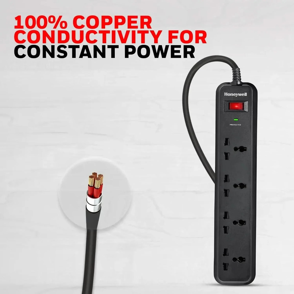 Honeywell Surge Protector, 4 Universal Sockets,15000Amp, 2 Meter Cord, Device Secure Warranty, Automatic Overload Protection, Spike Guard/Extension Board, Master Switch, 3Years Manufacturer Warranty – TechCure India