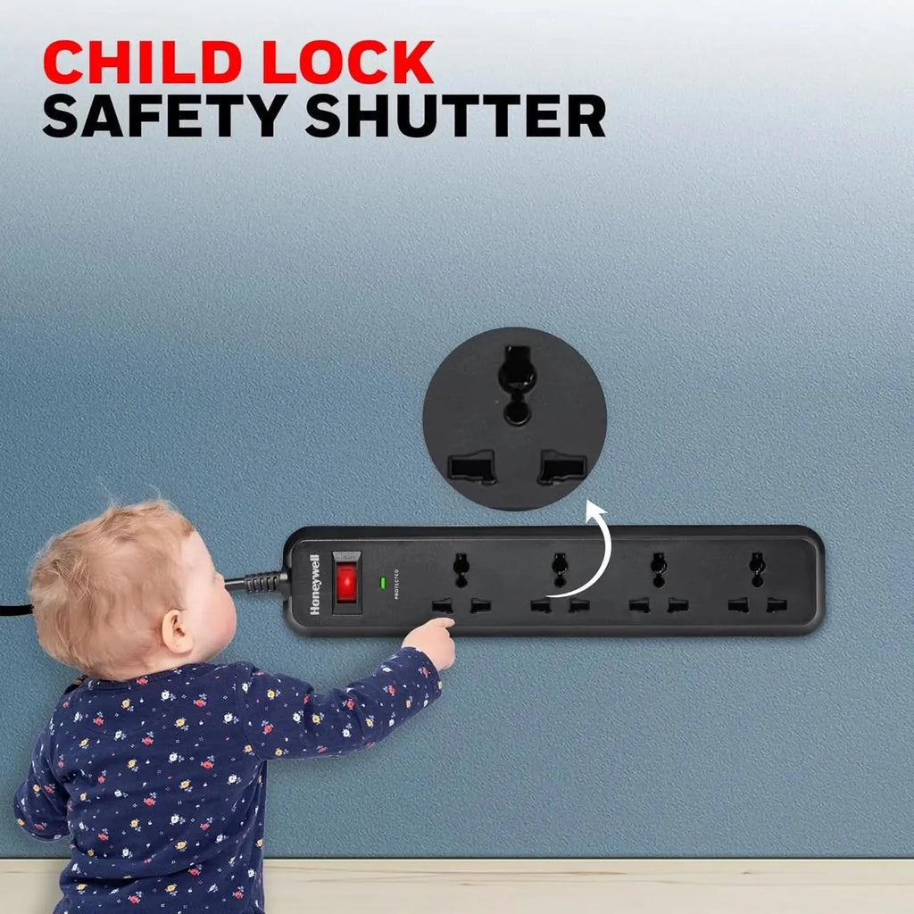 Honeywell Surge Protector, 4 Universal Sockets,15000Amp, 2 Meter Cord, Device Secure Warranty, Automatic Overload Protection, Spike Guard/Extension Board, Master Switch, 3Years Manufacturer Warranty – TechCure India