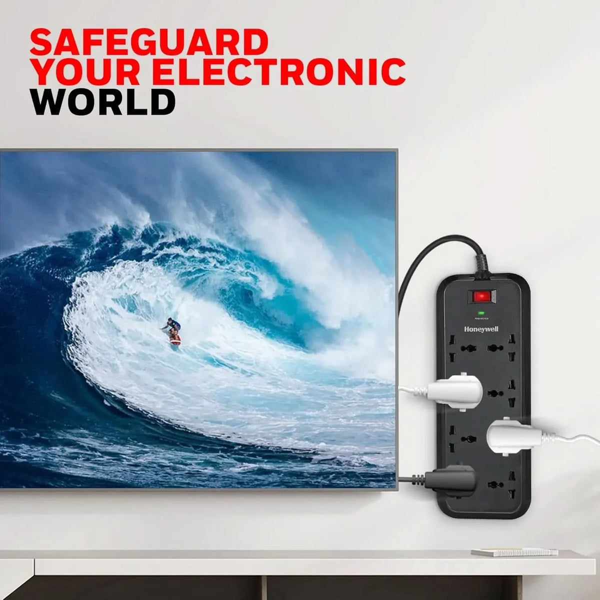 Honeywell Surge Protector, 8 Universal Sockets,20000Amp, 2 Meter Cord, Device Secure Warranty,Automatic Overload Protection,Spike Guard/Extension Board,Master Switch,3Year Manufacturer Warranty – TechCure India