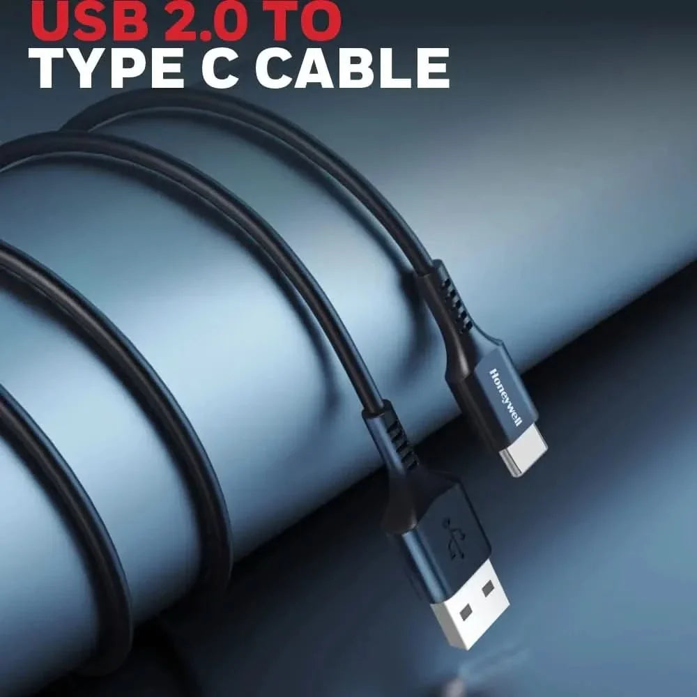 Honeywell USB 2.0 To Type C Cable 1.8Mtr(6 Feet), PD 60W, QC 3.0, Fast Charge & Sync Cable, Ultra Soft Silicone cable for Smartphone, Laptop,Power Bank, Tablet-(Black) – TechCure India