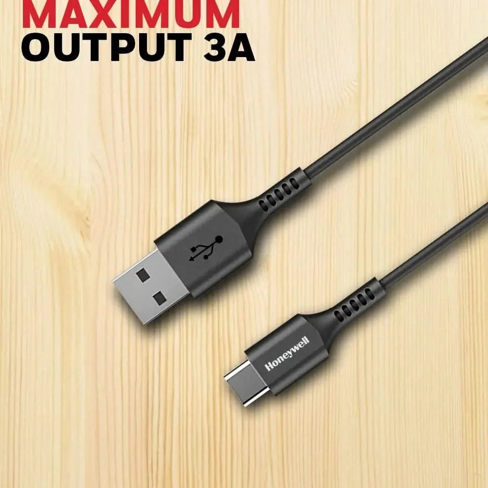 Honeywell USB 2.0 To Type C Cable 1.8Mtr(6 Feet), PD 60W, QC 3.0, Fast Charge & Sync Cable, Ultra Soft Silicone cable for Smartphone, Laptop,Power Bank, Tablet-(Black) – TechCure India