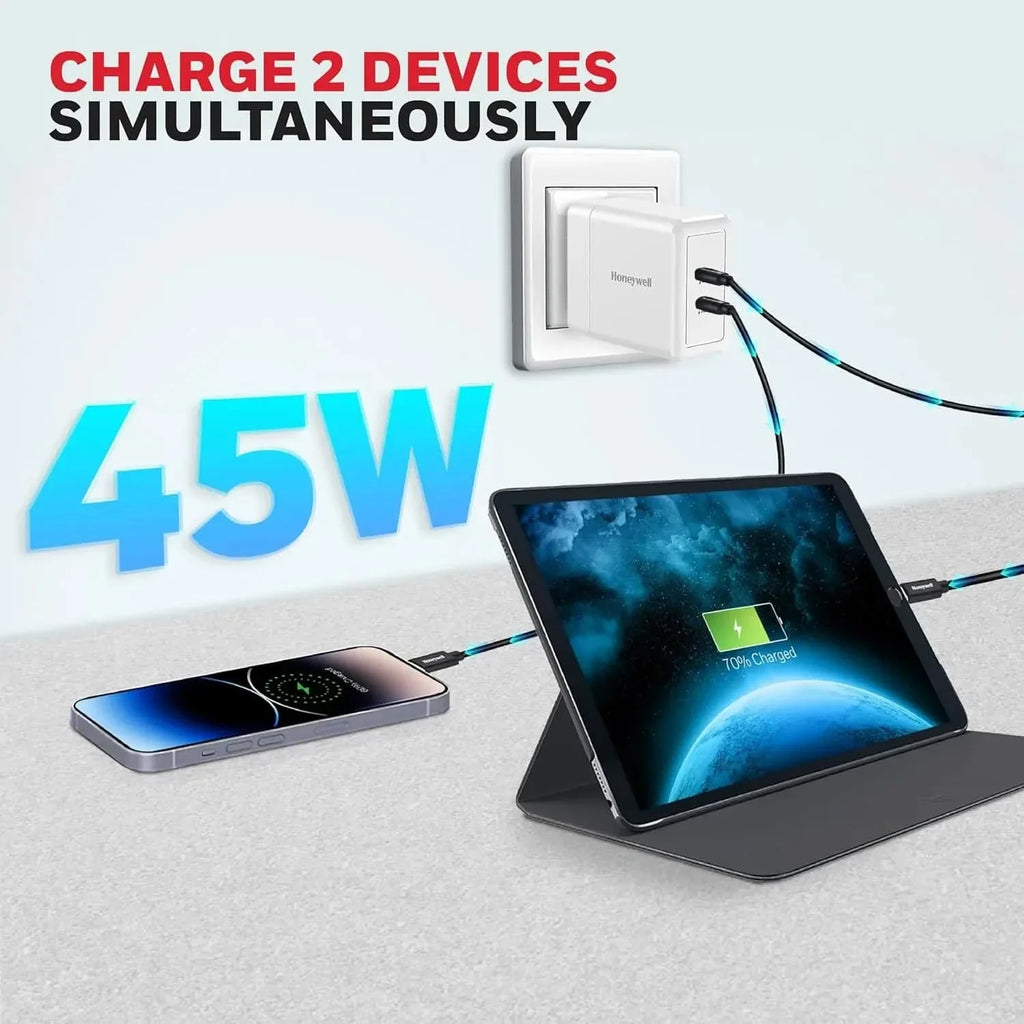 Honeywell Zest Charger GaN 45W, Ultra-Fast Wall Charger with PPS Support, 2xType C PD 3.0 Port, BIS Certified – TechCure India