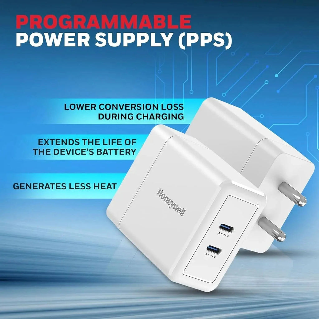 Honeywell Zest Charger GaN 45W, Ultra-Fast Wall Charger with PPS Support, 2xType C PD 3.0 Port, BIS Certified – TechCure India